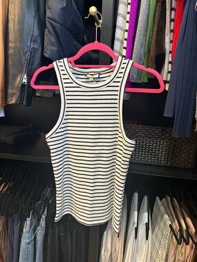 Tuckernuck Black & White Striped Ribbed Tank